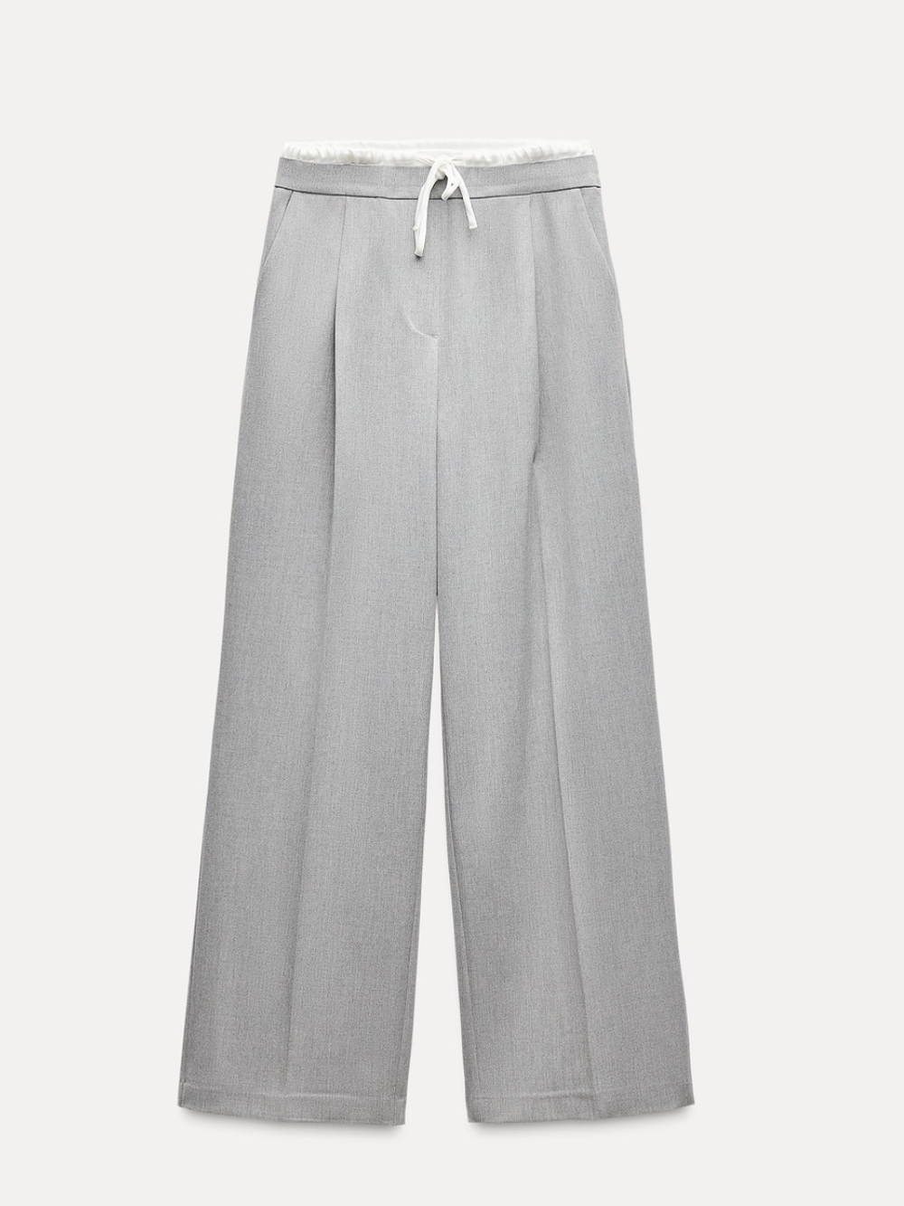 Zara Light Gray Wide-Leg Drawstring Pants